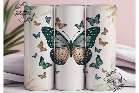 Teal Butterfly 20oz Tumbler Wrap Sublimation sassyprint 