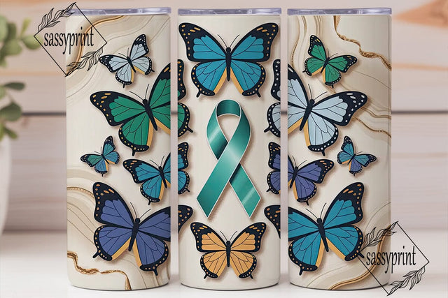Teal Butterfly Awareness 20oz Tumbler Sublimation sassyprint 