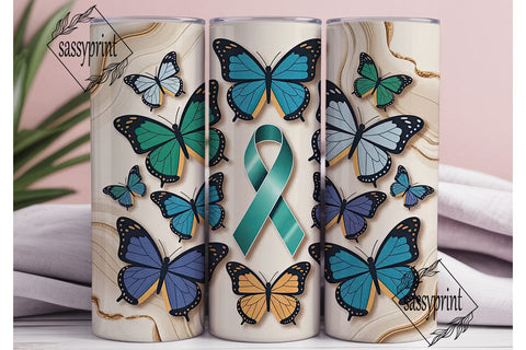 Teal Butterfly Awareness 20oz Tumbler Sublimation sassyprint 