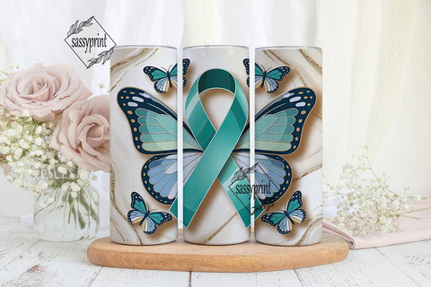Teal Butterfly Awareness 20oz Tumbler Sublimation sassyprint 