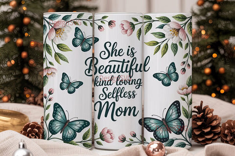 Teal Butterfly Mom 20oz Tumbler Wrap Sublimation DesignSVG 
