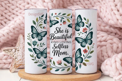 Teal Butterfly Mom 20oz Tumbler Wrap Sublimation DesignSVG 