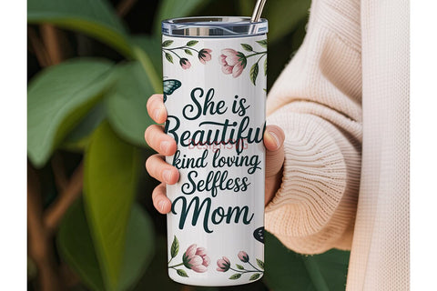 Teal Butterfly Mom 20oz Tumbler Wrap Sublimation DesignSVG 