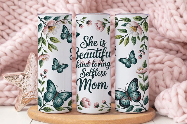 Teal Butterfly Mom 20oz Tumbler Wrap Sublimation DesignSVG 