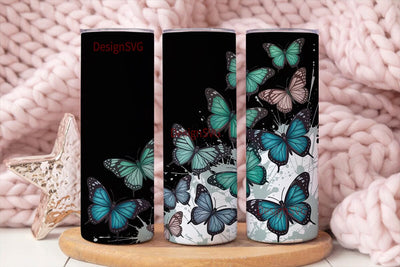 Teal Butterfly Splatter 20oz Tumbler Sublimation DesignSVG 