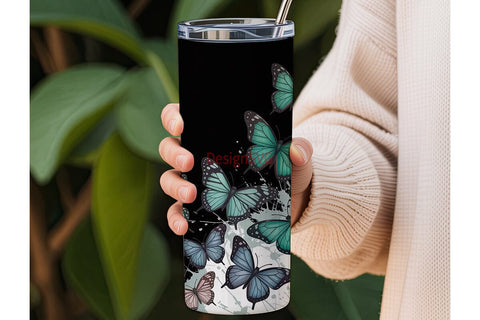 Teal Butterfly Splatter 20oz Tumbler Sublimation DesignSVG 