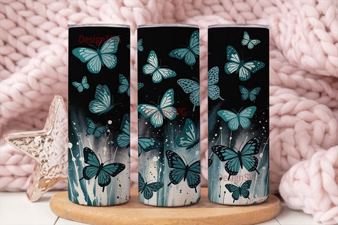 Teal Butterfly Splatter 20oz Tumbler Sublimation DesignSVG 