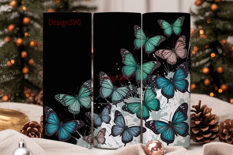 Teal Butterfly Splatter 20oz Tumbler Sublimation DesignSVG 