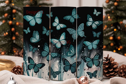 Teal Butterfly Splatter 20oz Tumbler Sublimation DesignSVG 