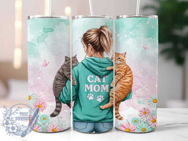 Teal Cat Mom Feline Lover Tumbler, Teal Cat Lover Cup, Feline Mama Wrap, Cute Cat Mom Gift, Cat Lady Sublimation, Cat Mom Coffee Tumbler, Whiskers and Paws Mug Sublimation ToriDesigns 