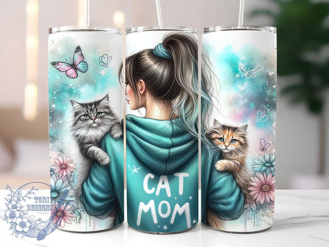 Teal Cat Mom Feline Lover Tumbler, Teal Cat Lover Cup, Feline Mama Wrap, Cute Cat Mom Gift, Cat Lady Sublimation, Cat Mom Coffee Tumbler, Whiskers and Paws Mug Sublimation ToriDesigns 
