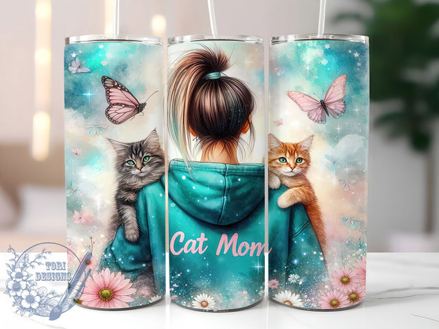 Teal Cat Mom Feline Lover Tumbler, Teal Cat Lover Cup, Feline Mama Wrap, Cute Cat Mom Gift, Cat Lady Sublimation, Cat Mom Coffee Tumbler, Whiskers and Paws Mug Sublimation ToriDesigns 