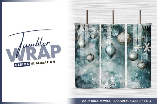 Teal christmas ornaments winter scene tumbler png Sublimation Regulrcrative 