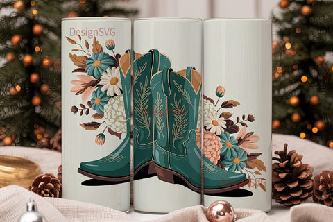 Teal Cowboy Boots Floral 20oz Tumbler Sublimation DesignSVG 