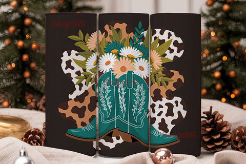 Teal Cowboy Boots Floral 20oz Tumbler Sublimation DesignSVG 