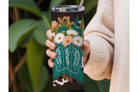 Teal Cowboy Boots Floral 20oz Tumbler Sublimation DesignSVG 