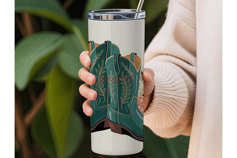 Teal Cowboy Boots Floral 20oz Tumbler Sublimation DesignSVG 