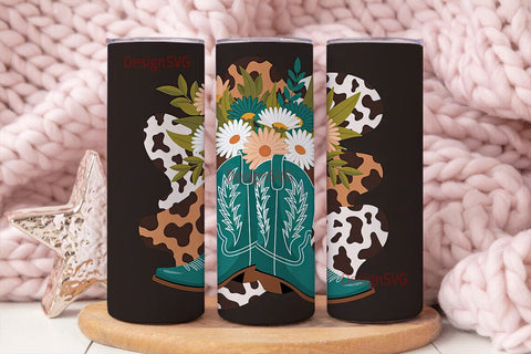 Teal Cowboy Boots Floral 20oz Tumbler Sublimation DesignSVG 