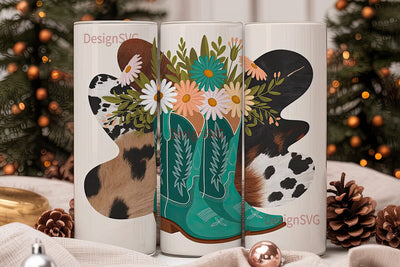 Teal Cowboy Boots Floral 20oz Tumbler Sublimation DesignSVG 