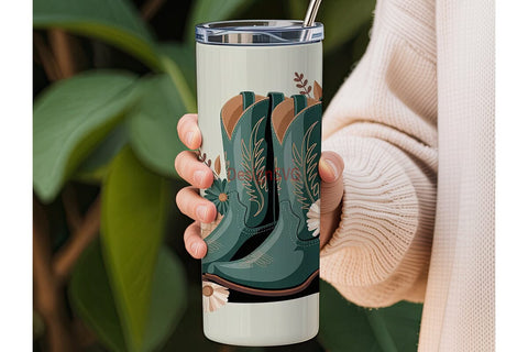 Teal Cowboy Boots Floral 20oz Tumbler Sublimation DesignSVG 