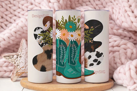 Teal Cowboy Boots Floral 20oz Tumbler Sublimation DesignSVG 