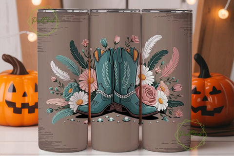 Teal Cowboy Boots Floral Tumbler Design Sublimation PixelChick 