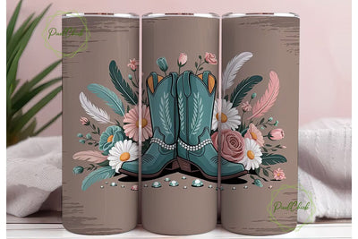 Teal Cowboy Boots Floral Tumbler Design Sublimation PixelChick 