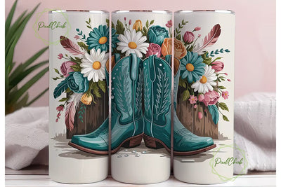 Teal Cowboy Boots Floral Tumbler Design Sublimation PixelChick 