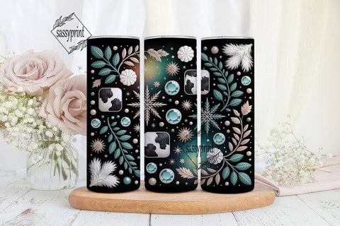 Teal Cowhide Christmas 20oz Tumbler Wrap Sublimation sassyprint 