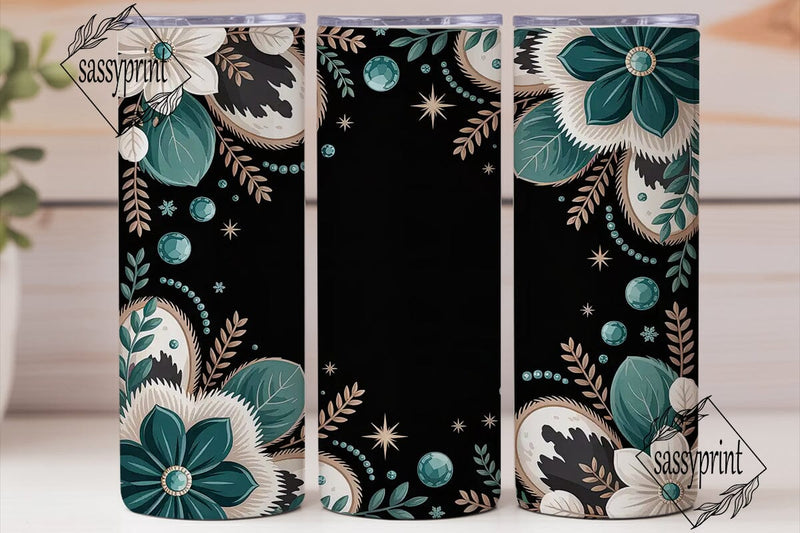 Teal Cowhide Christmas 20oz Tumbler Wrap Sublimation sassyprint 