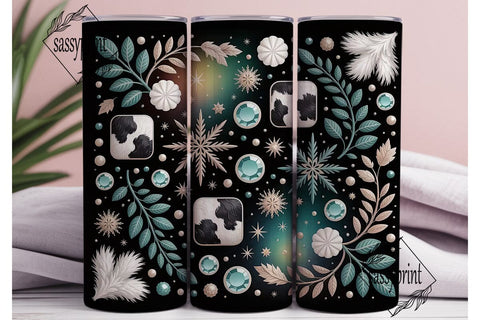 Teal Cowhide Christmas 20oz Tumbler Wrap Sublimation sassyprint 