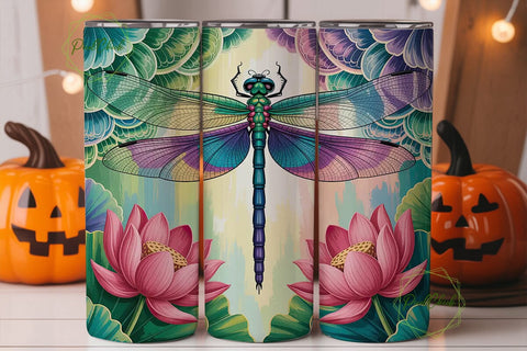 Teal Dragonfly Lotus 20oz Tumbler Wrap Sublimation PixelChick 