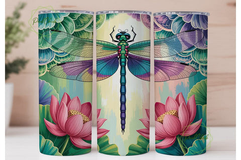 Teal Dragonfly Lotus 20oz Tumbler Wrap Sublimation PixelChick 