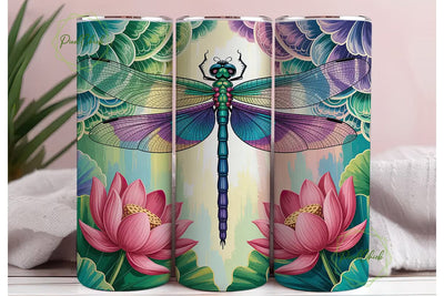 Teal Dragonfly Lotus 20oz Tumbler Wrap Sublimation PixelChick 