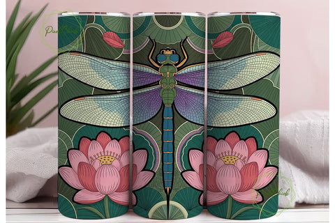 Teal Dragonfly Lotus 20oz Tumbler Wrap Sublimation PixelChick 