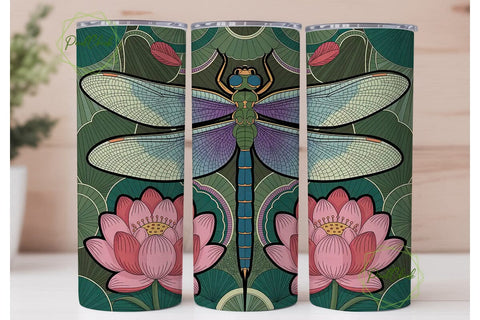 Teal Dragonfly Lotus 20oz Tumbler Wrap Sublimation PixelChick 