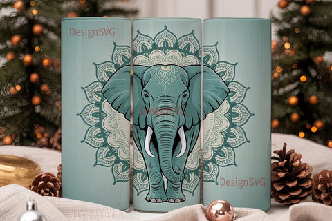 Teal Elephant Mandala 20oz Tumbler Wrap Sublimation DesignSVG 