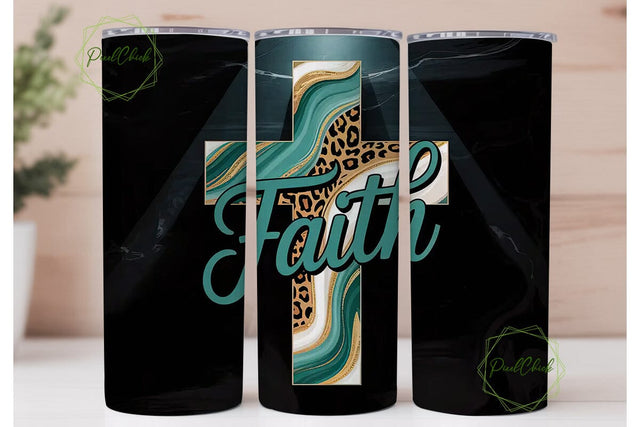 Teal Faith Cross 20oz Tumbler Wrap Sublimation PixelChick 