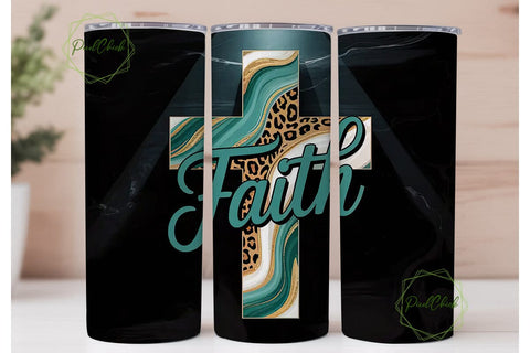 Teal Faith Cross 20oz Tumbler Wrap Sublimation PixelChick 