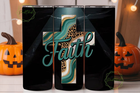 Teal Faith Cross 20oz Tumbler Wrap Sublimation PixelChick 
