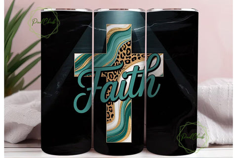 Teal Faith Cross 20oz Tumbler Wrap Sublimation PixelChick 