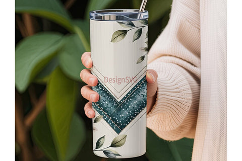 Teal Floral Glitter 20oz Tumbler Wrap Sublimation DesignSVG 