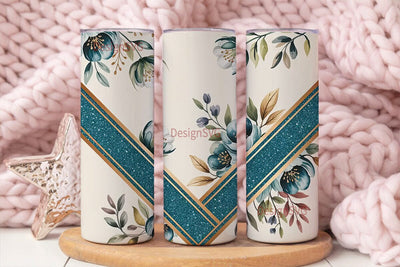 Teal Floral Glitter 20oz Tumbler Wrap Sublimation DesignSVG 
