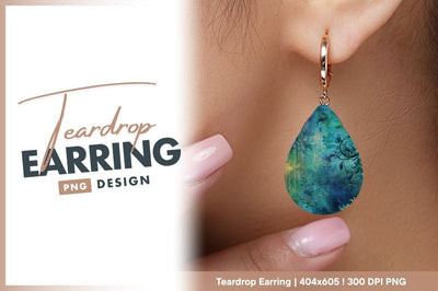 Teal floral grunge texture background teardrop earring png Sublimation Regulrcrative 