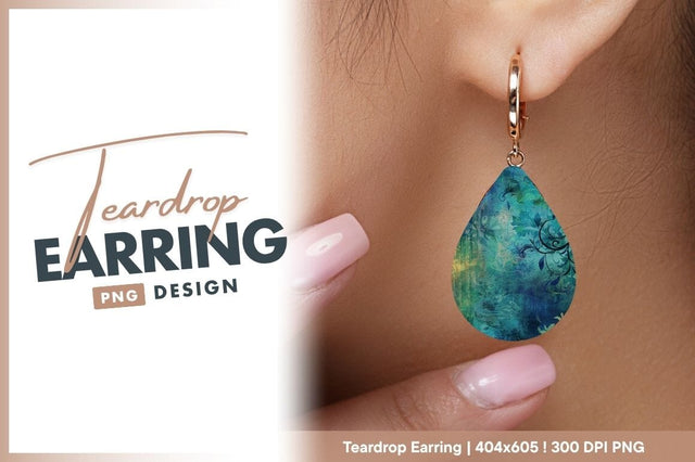 Teal floral grunge texture background teardrop earring png Sublimation Regulrcrative 