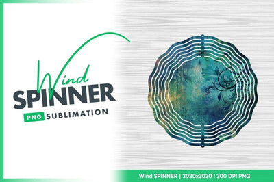 Teal floral grunge texture wind spinner round png Sublimation Regulrcrative 
