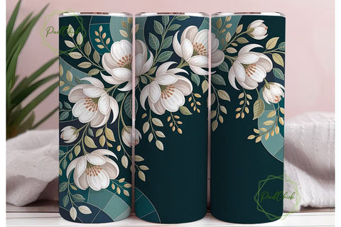 Teal Floral Mosaic 20oz Tumbler Wrap Sublimation PixelChick 