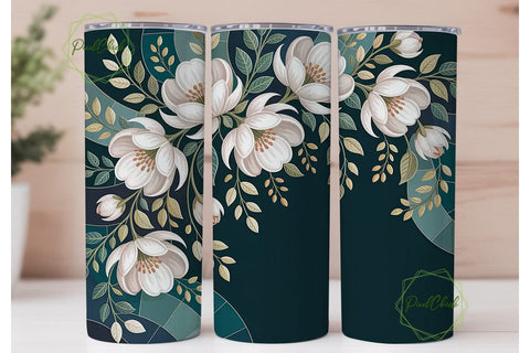 Teal Floral Mosaic 20oz Tumbler Wrap Sublimation PixelChick 