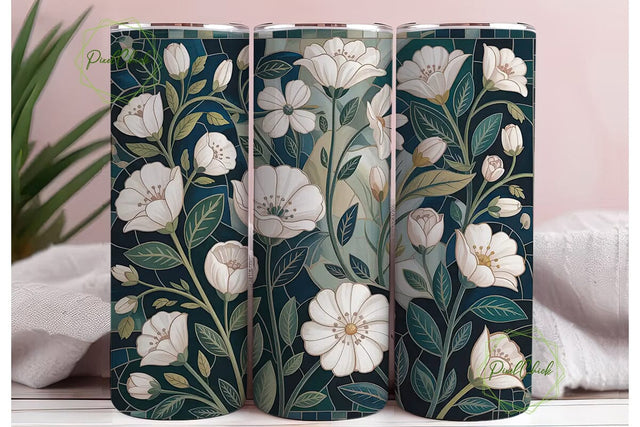 Teal Floral Mosaic 20oz Tumbler Wrap Sublimation PixelChick 