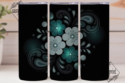 Teal Floral Paisley 20oz Tumbler Wrap Sublimation sassyprint 